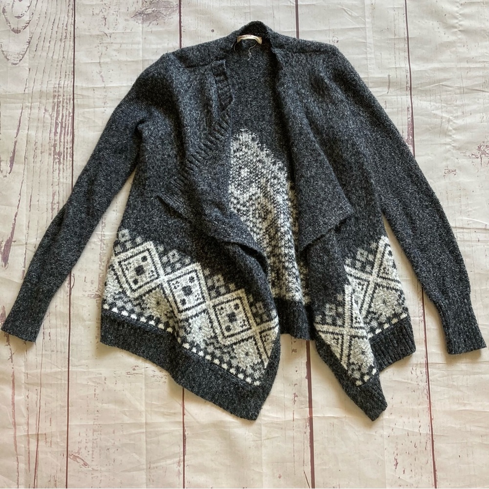 Hollister Women's S Small Gray Open Front Fuzzy Cardigan Sweater Duster Argyle - Picture 6 of 6